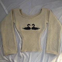 Swan Print Knit Top