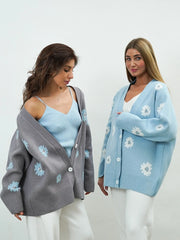 Flower Printed Knitted Cardigan