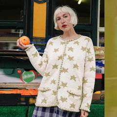 Crew Neck Star Print Knit Cardigan