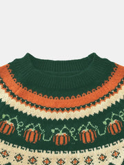 Crew Neck Pumpkin Jacquard Sweater
