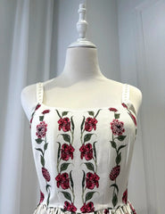 White Floral Stripe Print Mini Dress