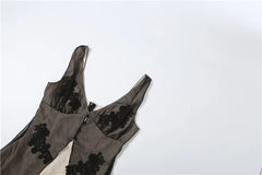 Black Sheer Layer V-neck Embroidery Ruffled Hem Mini Dress