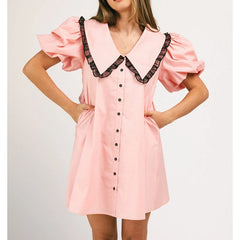 Floral Print Ruffled Trim Doll Collared Mini Dress