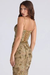 Sequin Embroidered Strap Lace Back Maxi Dress