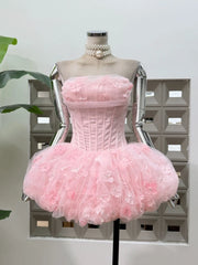 Strapless Flower Lace A-line Mini Dress