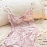 Pink Striped Spaghetti Strap Top And Shorts Pajamas Set