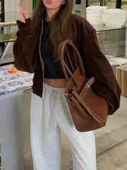 Brown Coudroy Zipper Jacket