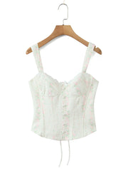 White Floral Lace Up Strap Corset Top