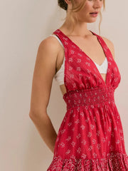 Floral Printed Open Back Halter Mini Dress