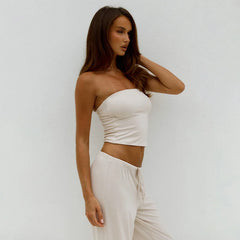 Strapless Crop Top And Long Pants Set