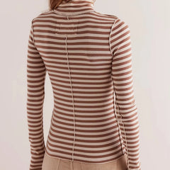 Brown and beige striped long-sleeve top- back view