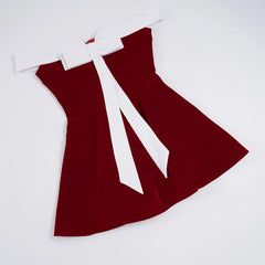 Red Off Shoulder Strapless Bow Tie Mini Dress