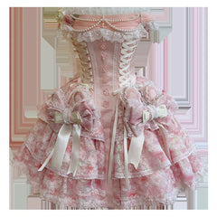 Pink Lace Up Strapless Bow Pearl Desgin Tiered Mini Dress