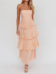 Ruffled Tube Tiered Cake Long Dress