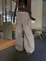 Barrel Decorative Military-Style Buttons Pants