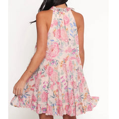 Floral Print Ruffled Hem Sleeveless Mini Dress