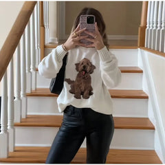 Bear And Puppy Print Knit Pullover