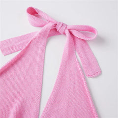 Knitted Halter Cowl Neckline Open Back Mini Bodycon Dress