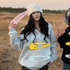 Large Hairclip Zipper Hoddie
