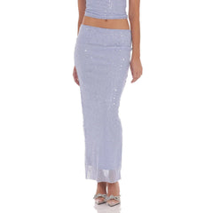 Sequin Crop Top And Low Rise Long Bodycon Skirt Set