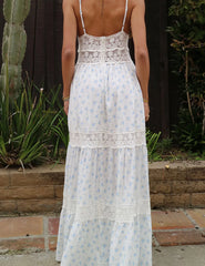 White Printed Lace Patchwork Maxi Dress