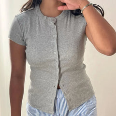Rib Knitted Button Up Top