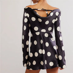 Polka Dot Long Sleeve Satin Mini Dress