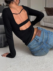 Long Sleeve Cut Out Back Crop Top