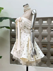 Floral Strapless Fluffy Tulle Hem Mini Dress