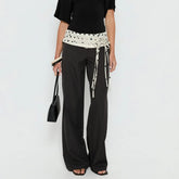 Polka Dot Waist Tie Black Wide Leg Trouser