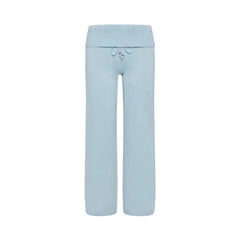 Striped Rainbow Knitted Cropped Cardigan And Blue Knit Pants Set