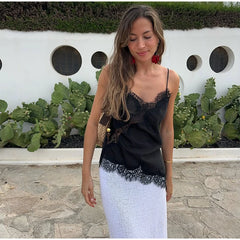 Satin Lace Patchwork Cami Mini Dress