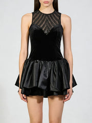 Black Sheer Sequin O-Neck Sleeveless Mini Dress