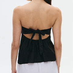Strapless Peplum Back Tie Up Bandeau Top