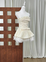Sequin Bow Tie Tulle Hem A-line Strapless Mini Dress