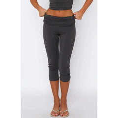 Ruched Foldable Elastic Waist Capri Pants
