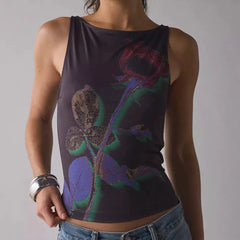 Women's Y2K flower print sleeveless tank top.