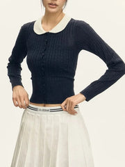 Ribbed Long Sleeve Peter-pan Collar Top