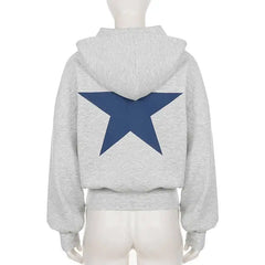 Grey Blue Star Print Hoodie