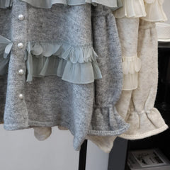 Pearl Button Ruffle Trim Cardigan