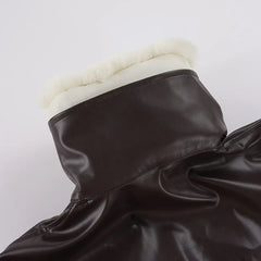 PU Leather Motorcycle Bomber Jacket With Detachable Faux Fur Collar