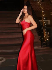 Satin Solid V-neck Strap Maxi Dress