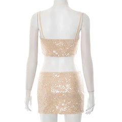 Sequin Spaghetti Straps Crop Tops and Mini Skirt Set