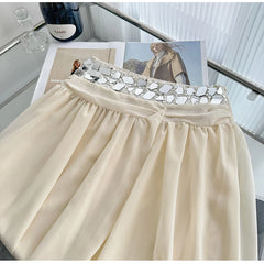 Rhinestone Patchwork Mesh Crop Top And Midi Skirt Set