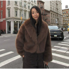 Brown Faux Fur Cropped Coat