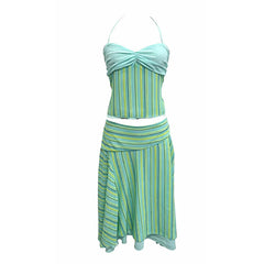 Stripe Print Open Back Tie Crop Top And Midi Skirt Set