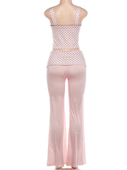Pink Polka Dot Top And Fold Waist Yoga Pants Set