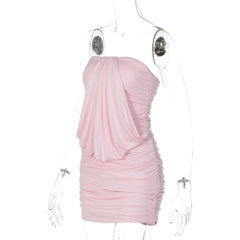 Draped Front Gathered Bodycon Strapless Mini Dress