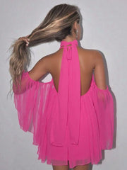 Frill Off-shoulder Long Sleeve Chocker Mini Dress