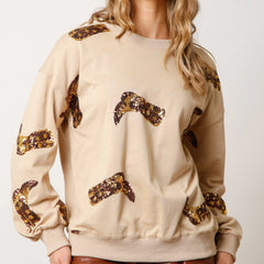 Sequin Boots Print Sweatshirt